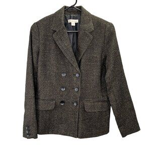 Coldwater Creek Tweed Blazer Jacket size 6 Black Tan Lined Double Breasted